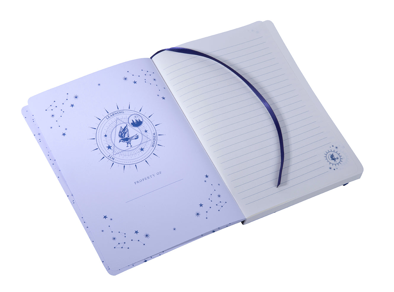 Interior of Harry Potter Ravenclaw Constellation softcover notebook by Insight Editions, featuring celestial-themed pages and artwork.