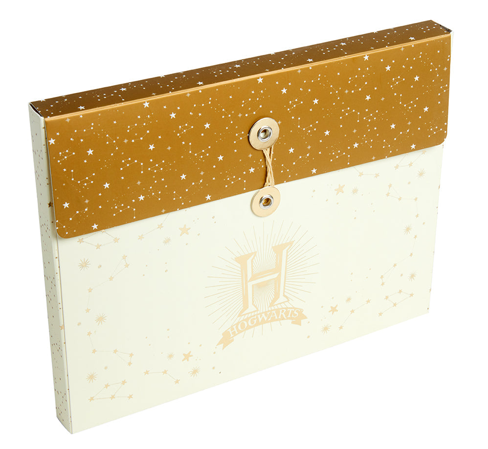 Interior view of the Harry Potter Hogwarts Constellation Card Portfolio set with 20 softcover cards featuring magical constellation illustrations.