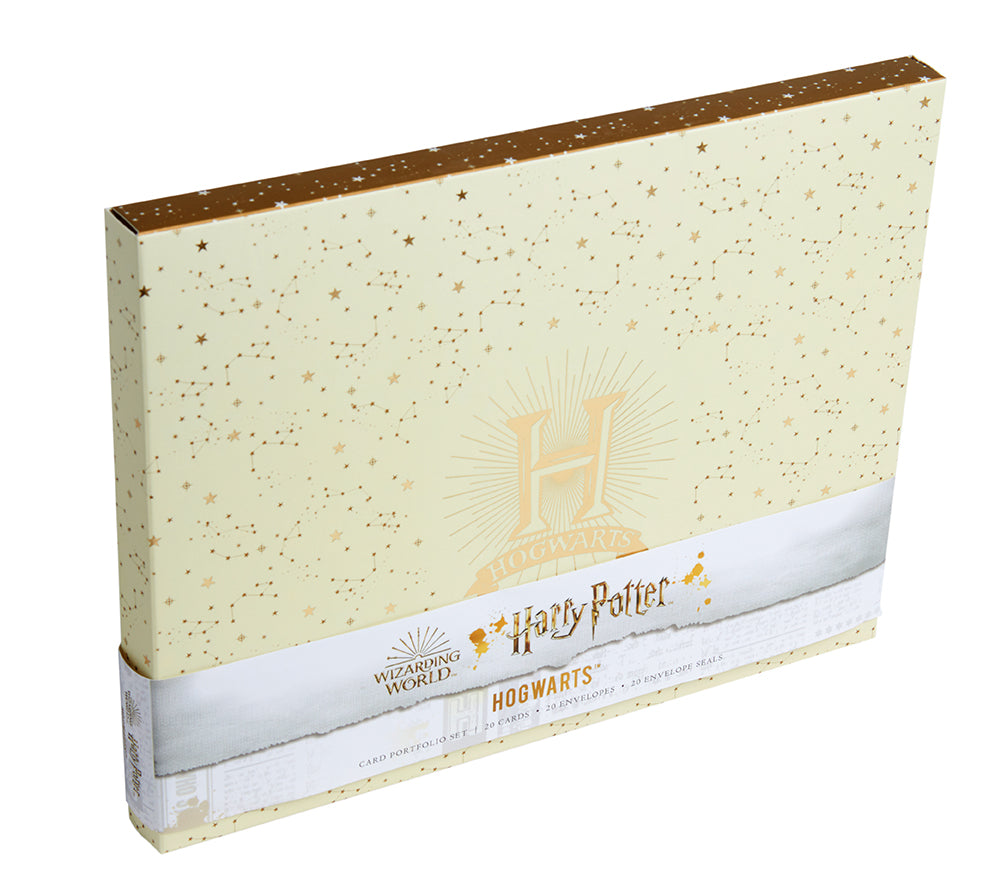 Interior view of the Harry Potter Hogwarts Constellation Card Portfolio set with 20 softcover cards featuring magical constellation artwork.