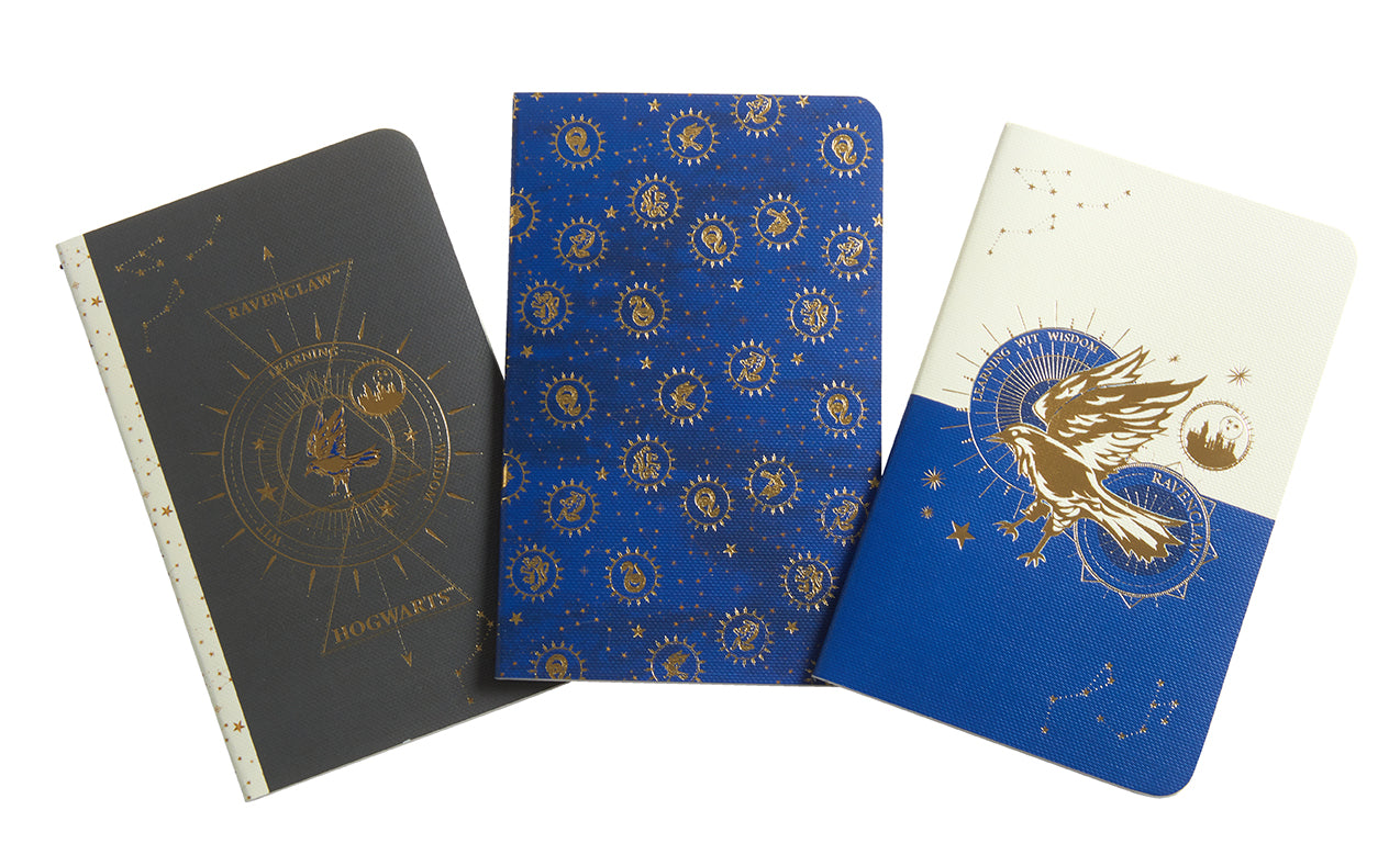 Set of three softcover Harry Potter Raveclaw Constellation sewn pocket notebooks by Insight Editions, featuring celestial-themed covers.