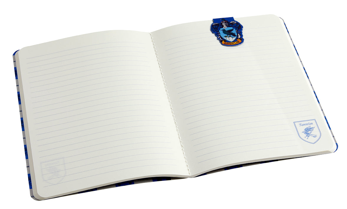 Inside view of Harry Potter Ravenclaw Notebook and Page Clip Set by Insight Editions, featuring lined pages and decorative clips.