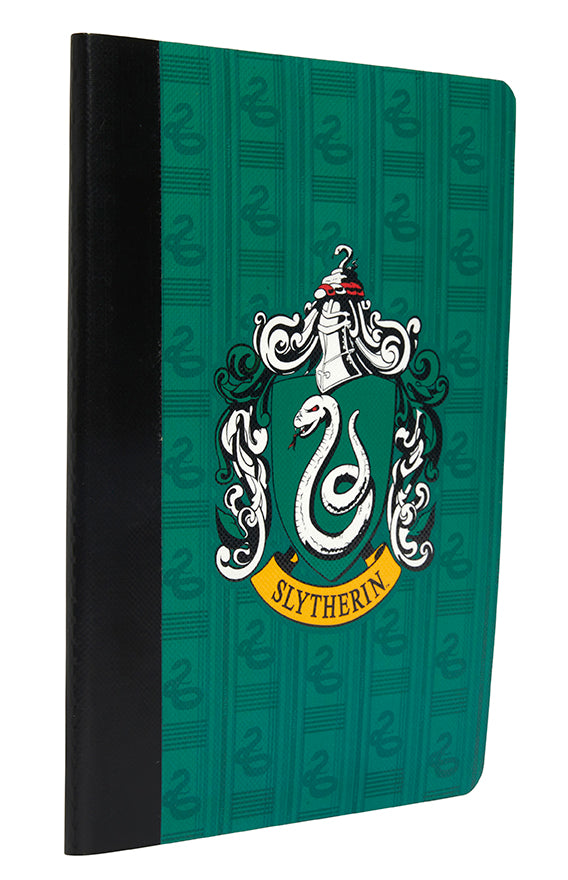 Slytherin notebook with green cover and Harry Potter themed page clip set from Insight Editions, ideal for notes and organization.