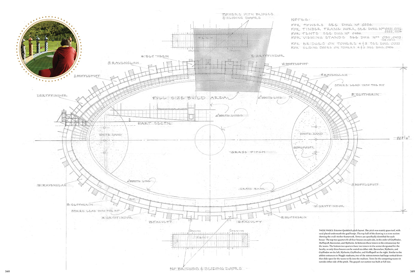 Inside view of Harry Potter: The Blueprints hardcover book by Insight Editions, featuring detailed architectural illustrations and blueprints.