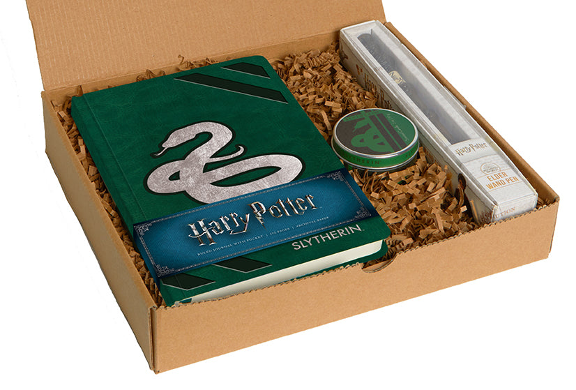 Harry Potter Slytherin boxed gift set kit by Insight Editions, featuring themed packaging and collectible items from the wizarding house.