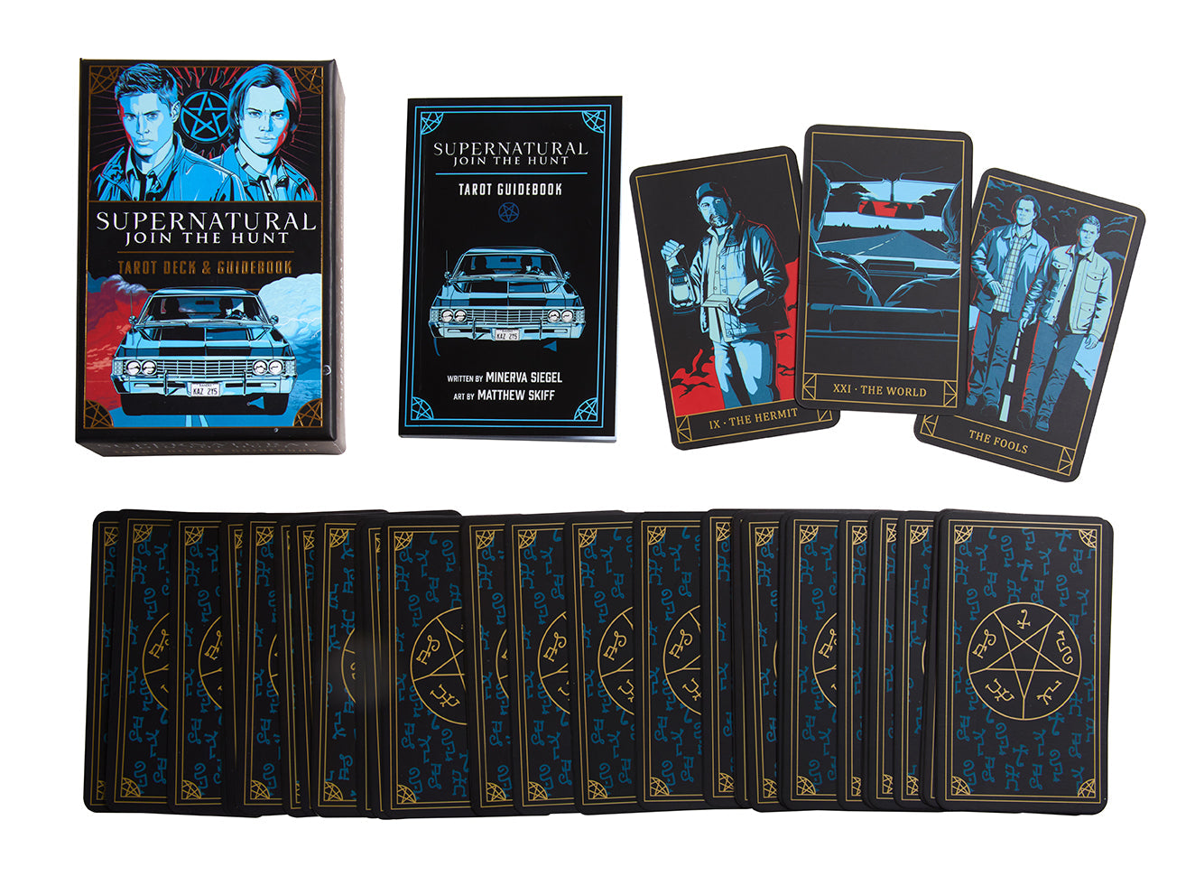 Insight Editions supernatural candle and tarot card deck bundle with candles, tarot cards, and mystical accessories inside a decorative box.