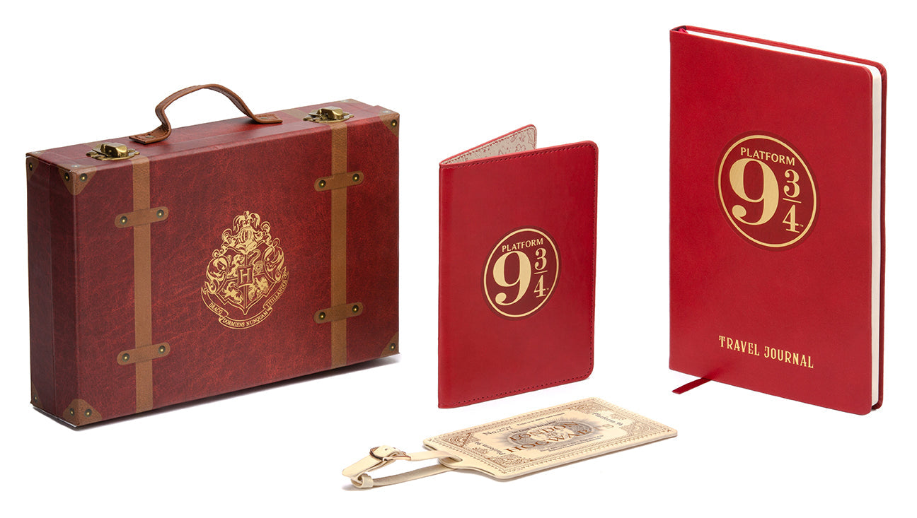 Harry Potter Platform 9-3/4 travel set kit by Insight Editions, featuring themed accessories and packaging inspired by the wizarding world.