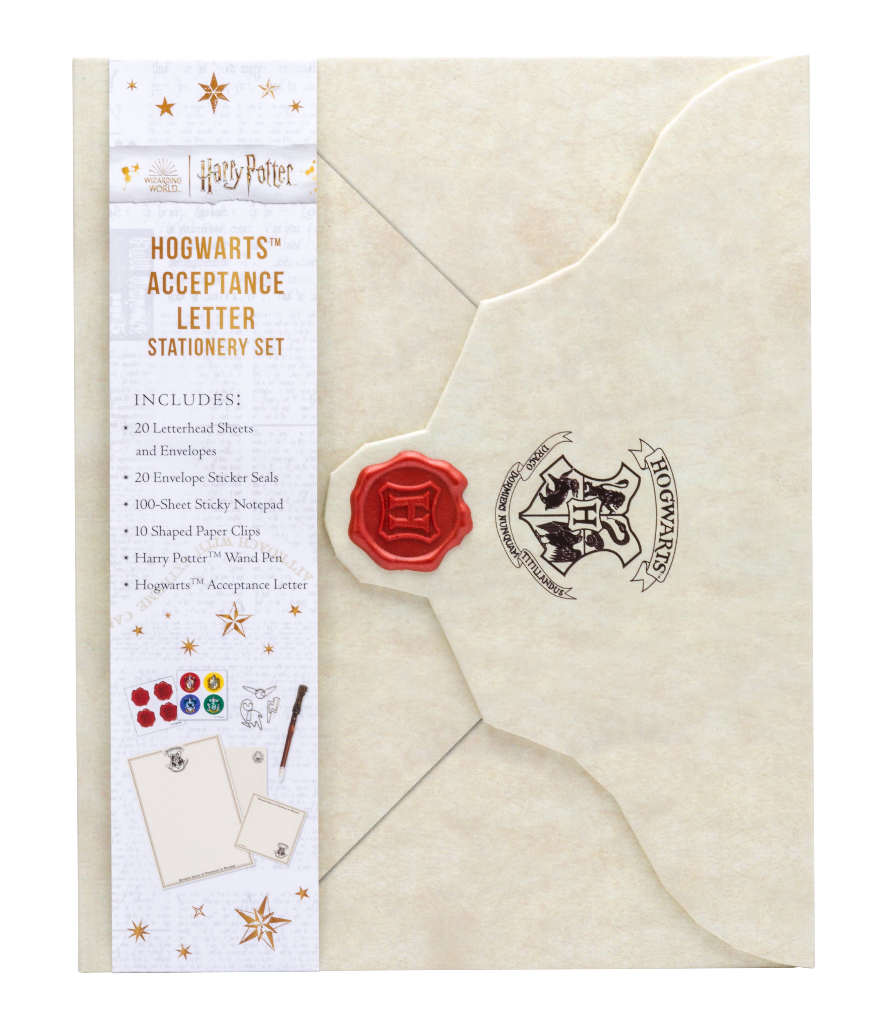 Harry Potter Hogwarts Acceptance Letter stationery set by Insight Editions, includes magical-themed paper and writing accessories.