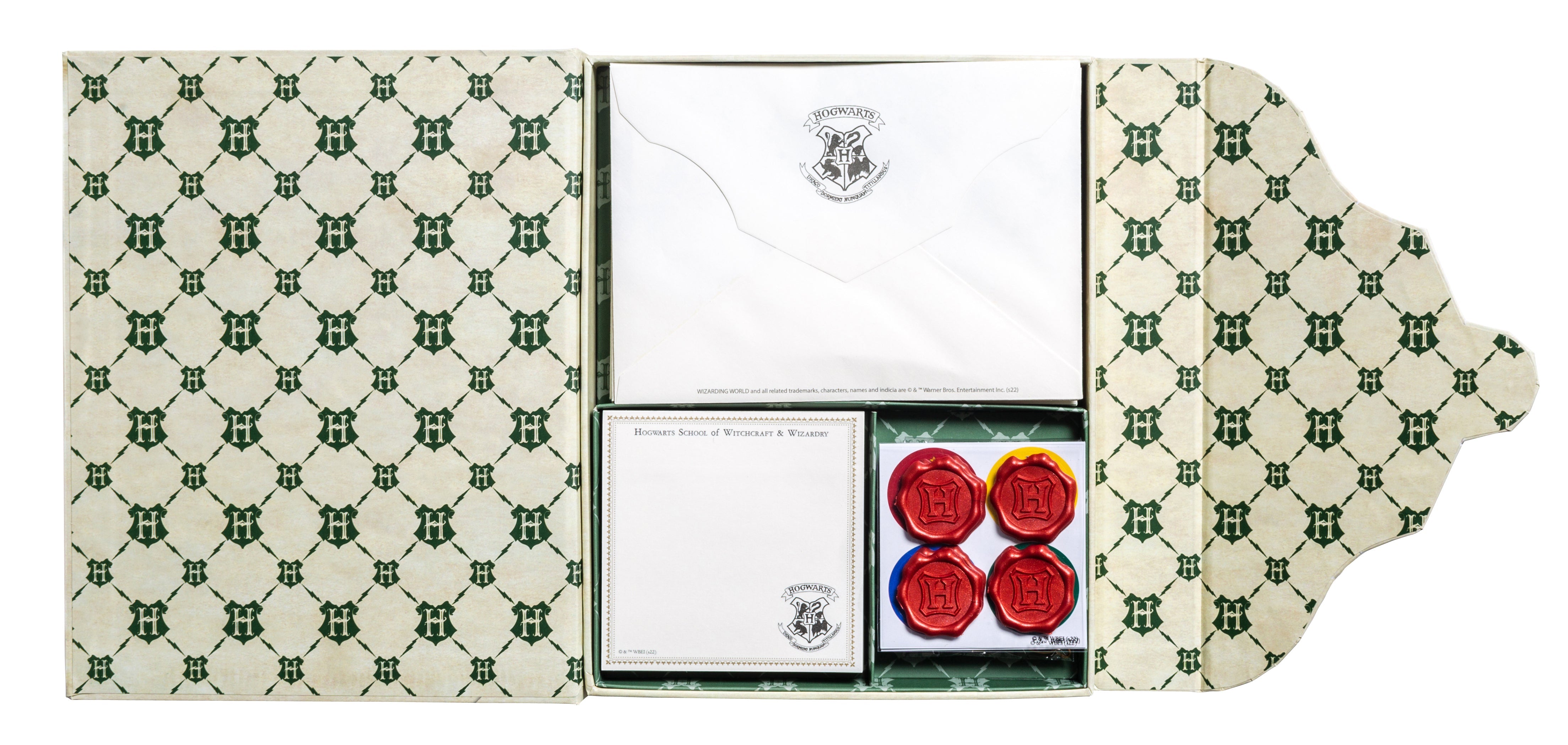 Harry Potter Hogwarts acceptance letter stationery set by Insight Editions, featuring wizard-themed paper and writing accessories.