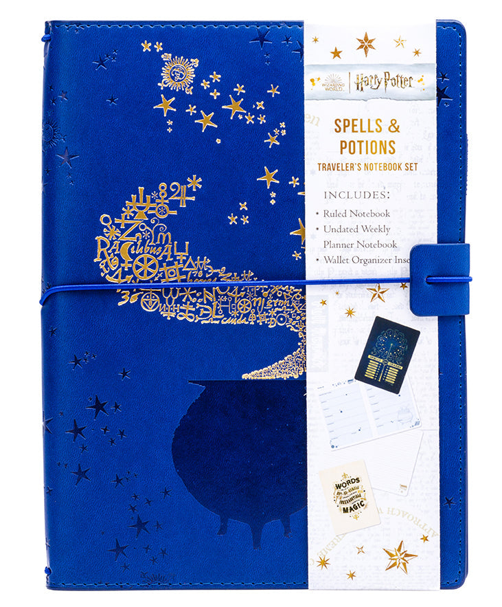 Softcover Harry Potter Spells and Potions Traveler's Notebook Set by Insight Editions with illustrated cover featuring magical symbols.