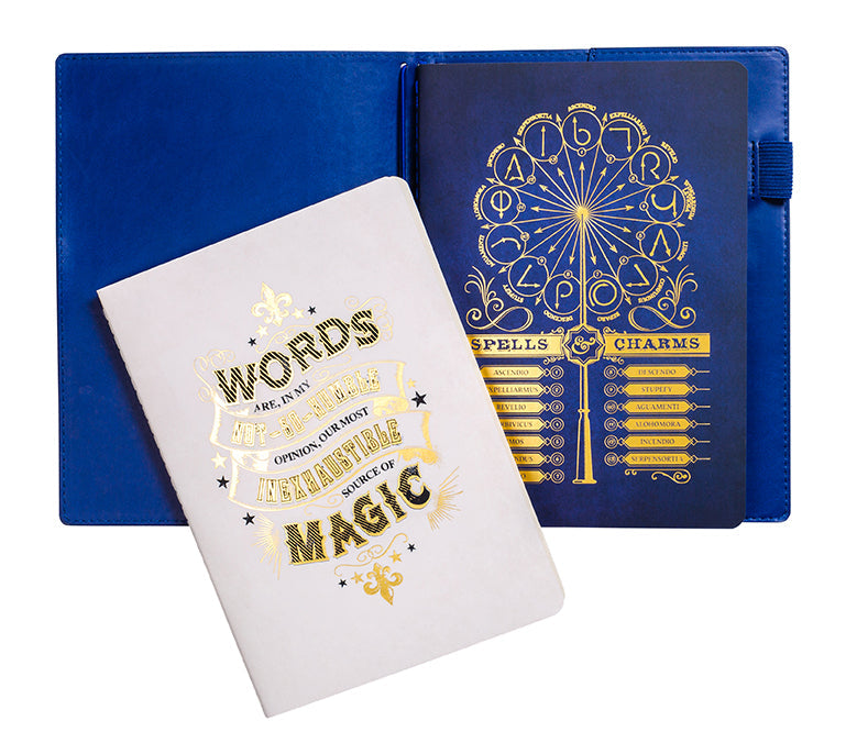 Interior of Harry Potter Spells and Potions Traveler's Notebook Set by Insight Editions, softcover with detailed spell and potion illustrations.