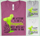 Black graphic tee from Anchored Grace Boutique featuring the phrase "My Attitude is Like a Margarita" in stylish lettering.