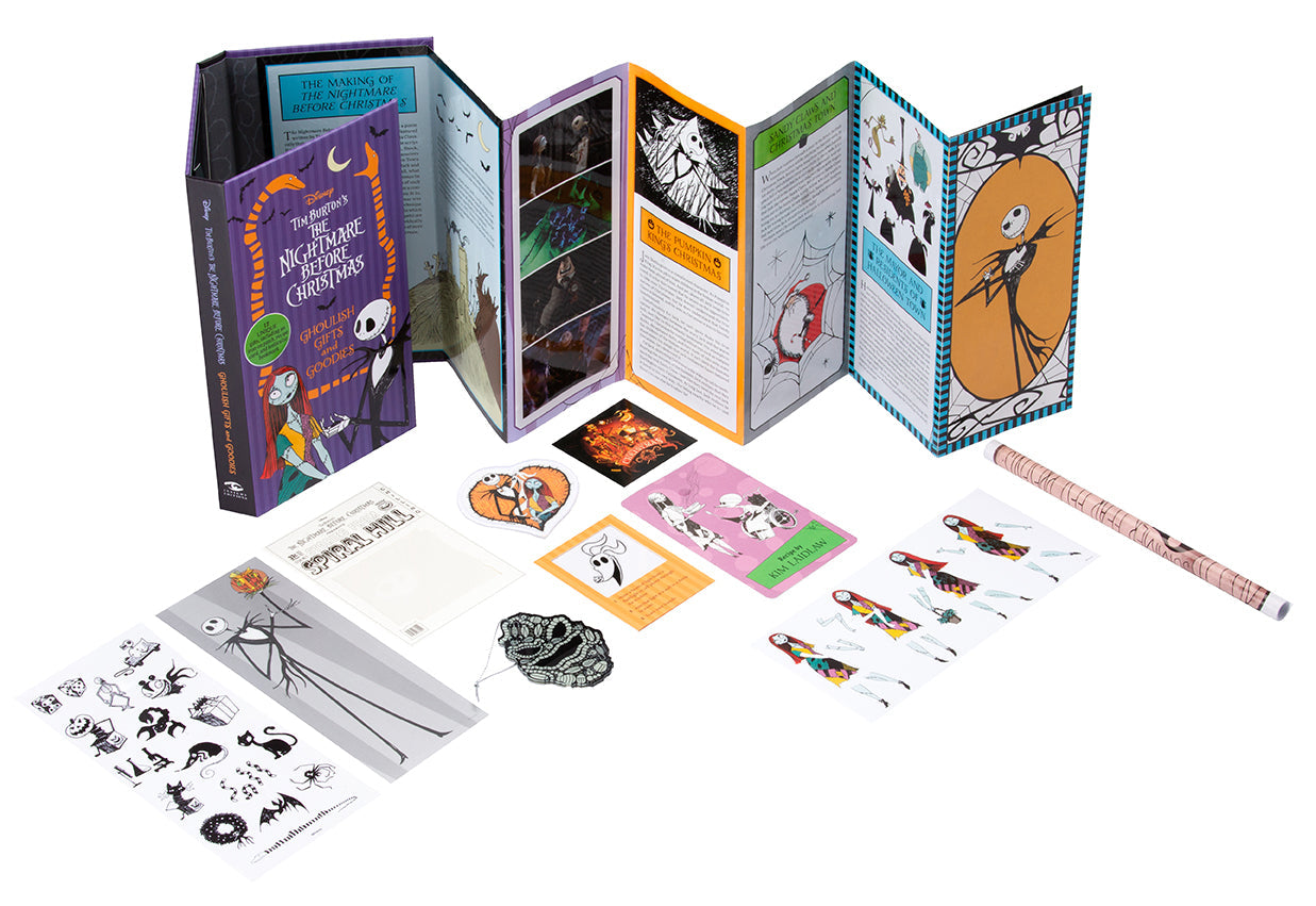 Interior view of Disney Tim Burton's Nightmare Before Christmas hardcover book by Insight Editions, featuring detailed illustrations and pages.