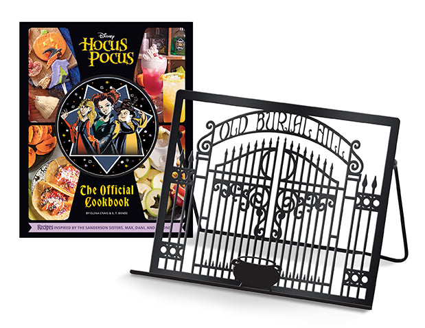 Inside view of Hocus Pocus Official Cookbook Gift Set kit with colorful pages and themed illustrations by Insight Editions.