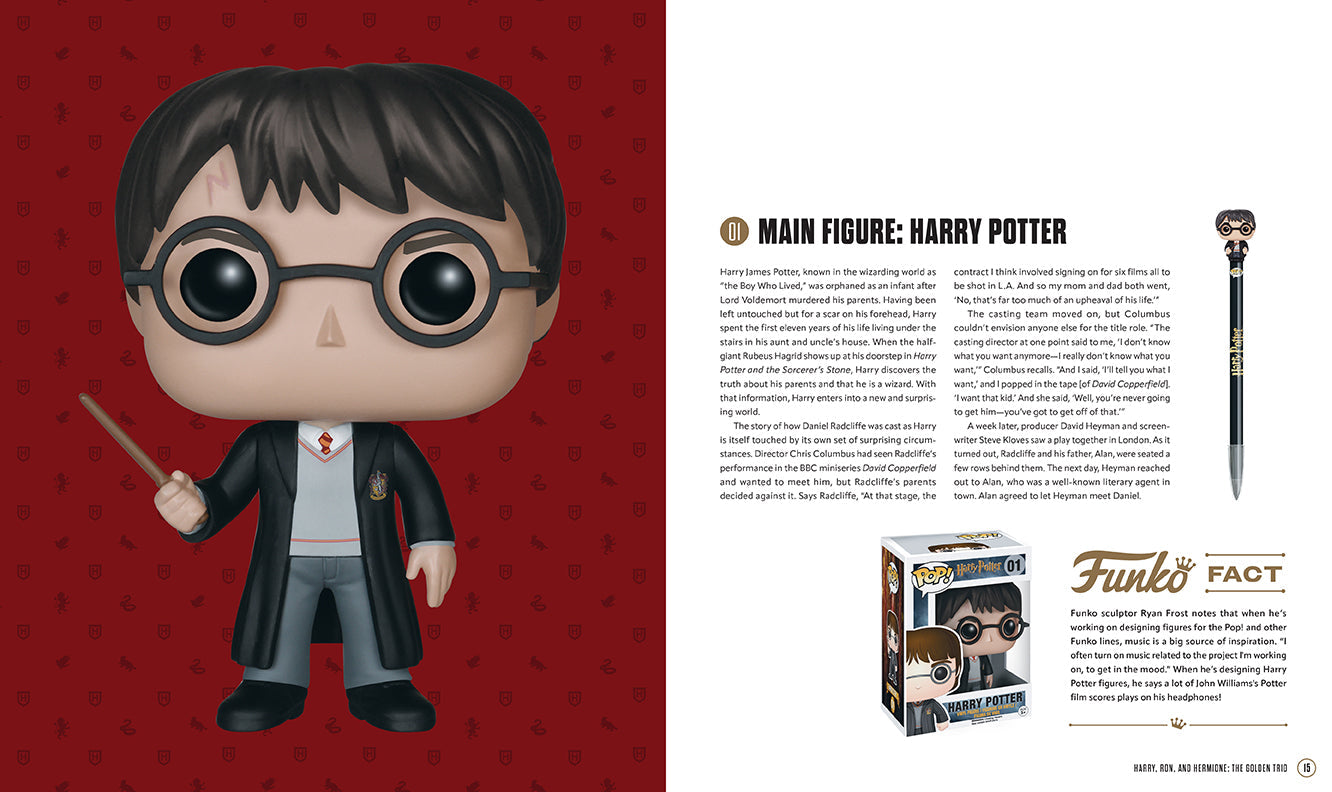 Inside view of The World of Funko Harry Potter hardcover book by Insight Editions, featuring colorful illustrations and collectible designs.