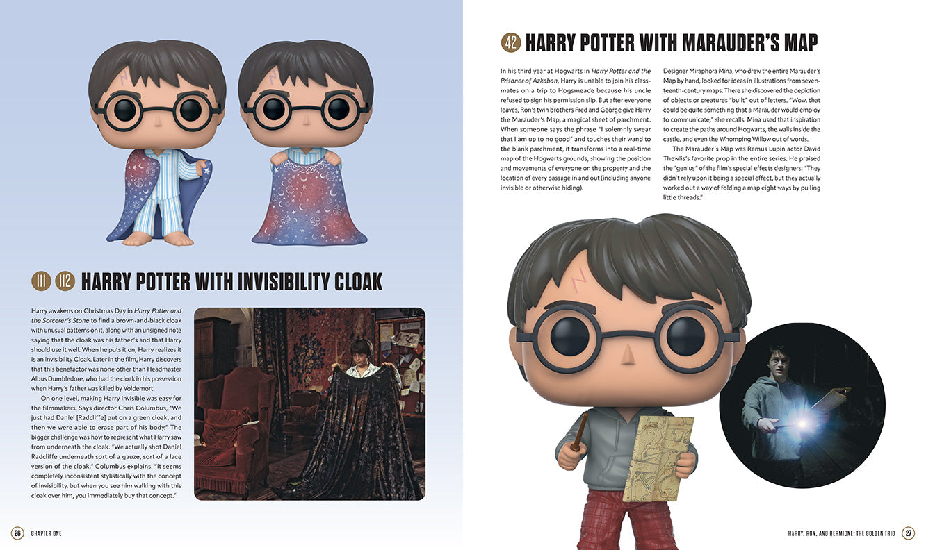 Open hardcover of The World of Funko: Harry Potter by Insight Editions, featuring colorful illustrations and detailed interior pages.
