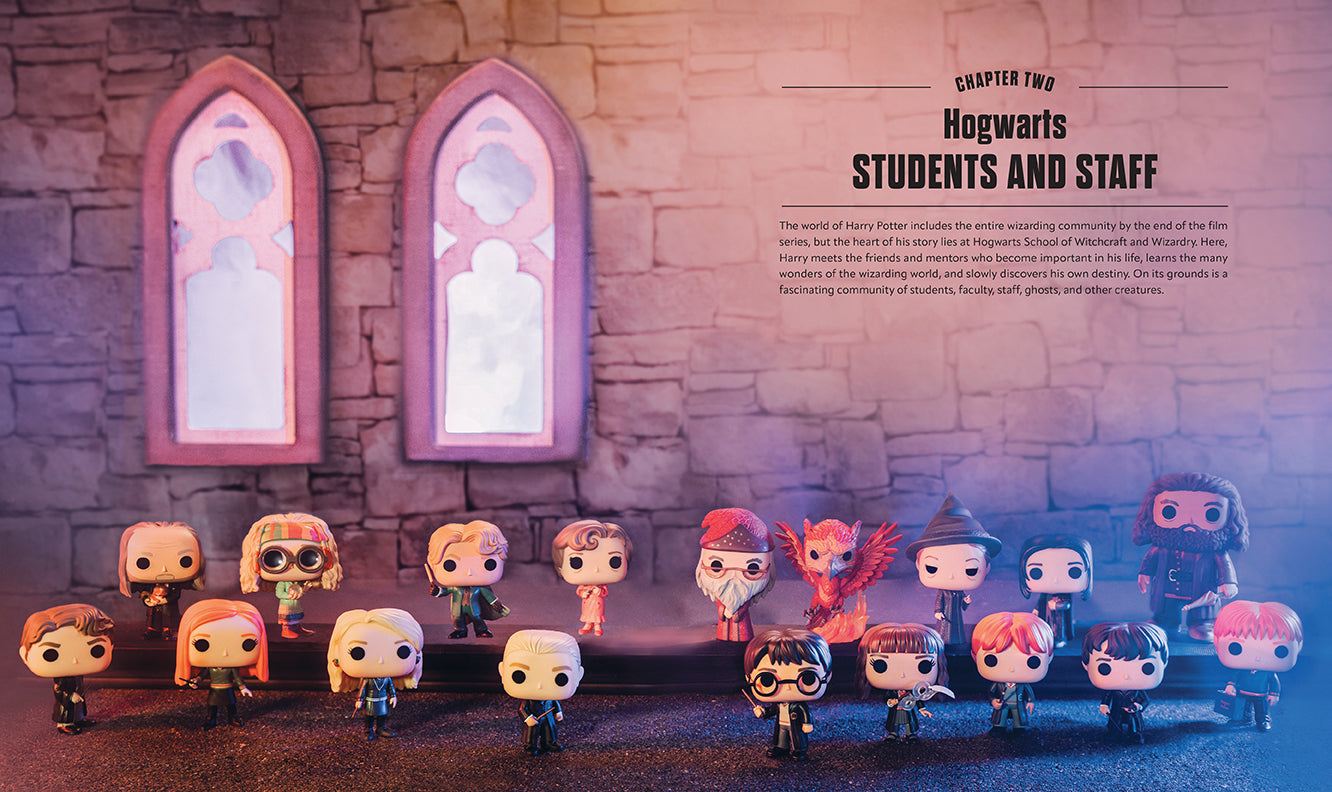 Inside view of The World of Funko: Harry Potter hardcover book by Insight Editions, featuring colorful Harry Potter illustrations and artwork.