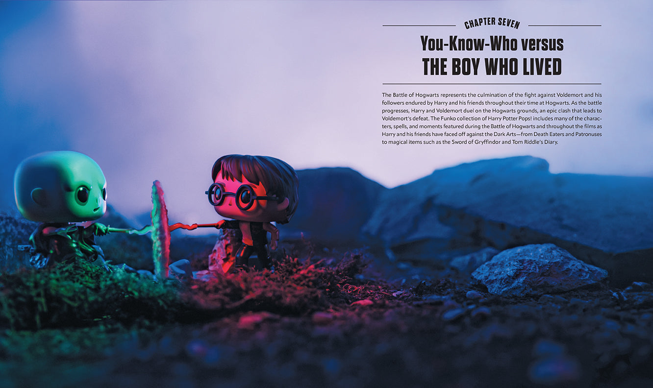 Inside view of The World of Funko Harry Potter hardcover book by Insight Editions showing colorful illustrations and detailed pages.