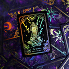 Mini Gold Crystalstruck Tarot card deck by Moonstruck Crystals featuring intricate gold-embossed card designs on a dark background.