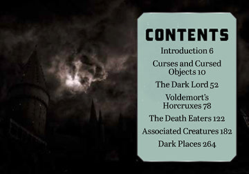 Open hardcover of Harry Potter: The Mini Book of Dark Arts by Insight Editions, showcasing dark magic illustrations inside.