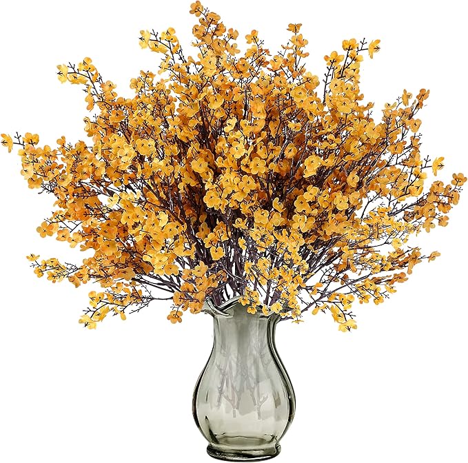 Orange artificial baby's breath flowers, Gypsophila bouquets by CozyNest Decor, ideal for DIY floral arrangements and autumn decor.