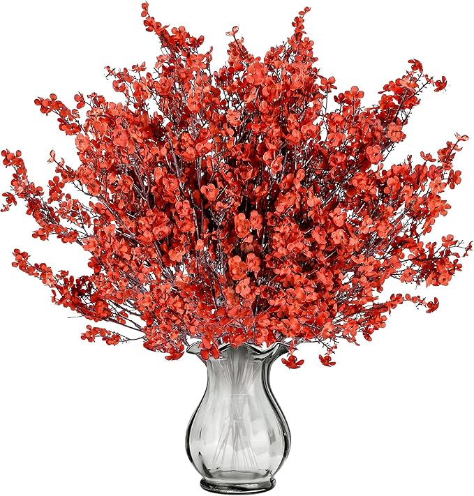 CozyNest Decor 15-pack artificial Baby's Breath gypsophila bouquets in orange-red, perfect for DIY floral arrangements and autumn decorations.