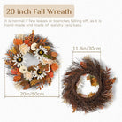 CozyNest Decor 20-inch fall wreath with maple leaves, white pumpkin, daisies, and sunflowers for front door and porch autumn decor