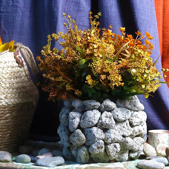 Artificial fall flowers and greenery by CozyNest Decor, colorful autumn leaves and shrub arrangements for home and outdoor decor.