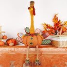 CozyNest Decor plush turkey figurine, 31.5 x 18.5 inches, handmade stuffed autumn tabletop Thanksgiving decoration with stretchable head.
