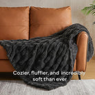 Dark grey Faux Fur Throw Blanket by CozyNest Decor, plush and cozy, 50x60 inches, thick and warm for bed or sofa comfort.