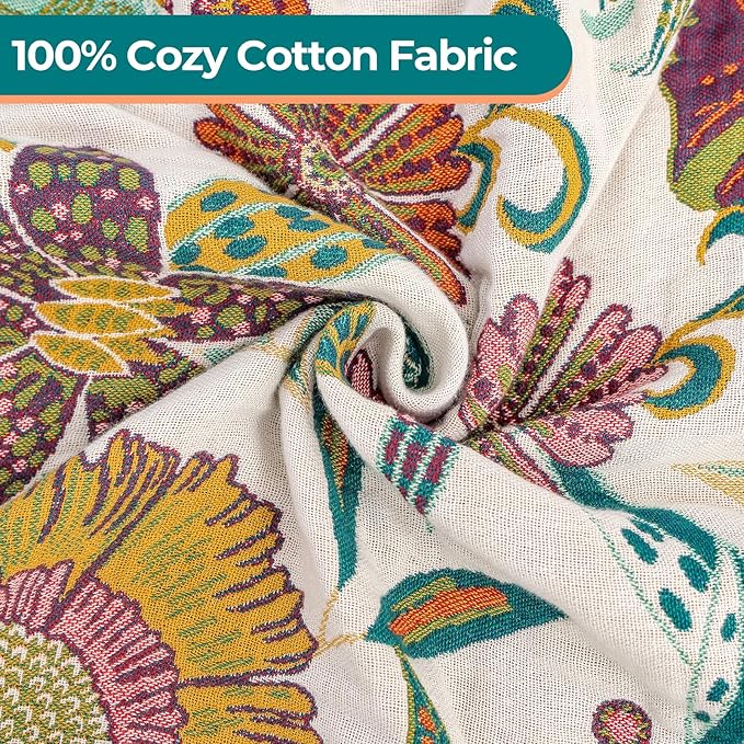 CozyNest Decor boho rustic cotton throw blanket with floral pattern, reversible, 60x80 inches, perfect for sofa or bed decor.