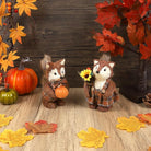 CozyNest Decor Fall fox figurines 2-pack, handmade sisal woodland animals with pumpkin for Thanksgiving indoor home decor.