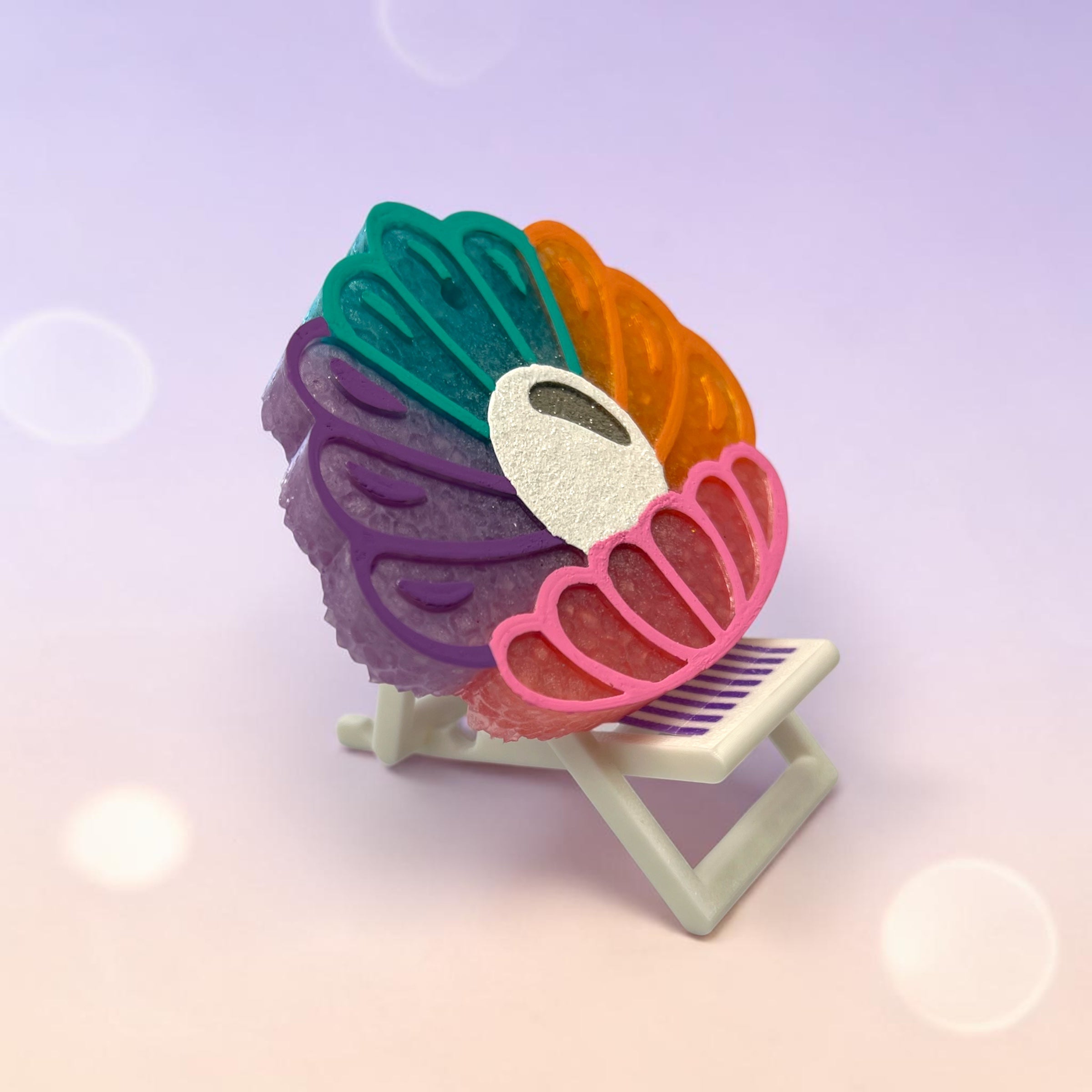 Bug & Bean Freshies Beach Chair Freshie Stand with colorful, portable beach chair display for summer outdoor use.