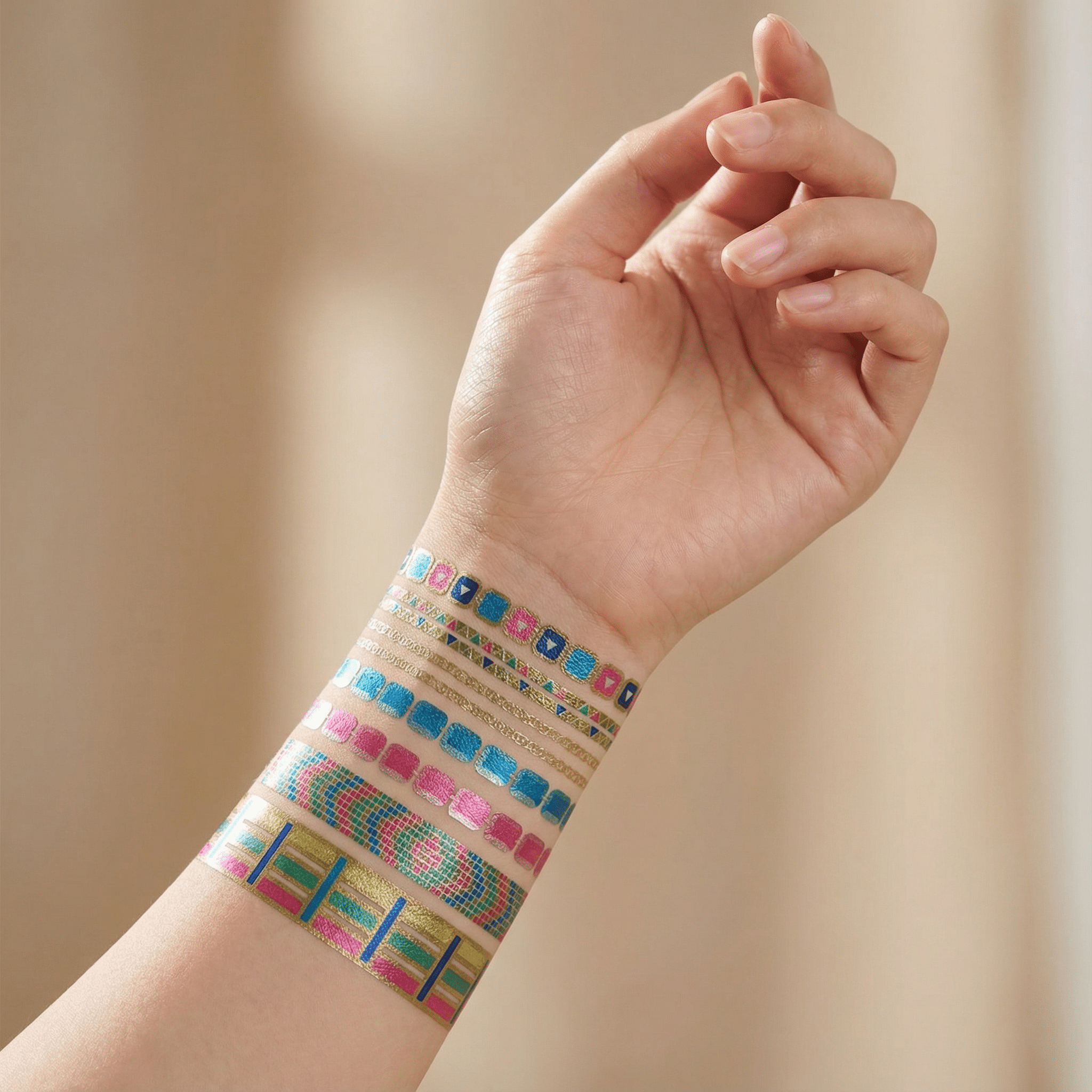 Temporary tattoo bracelet pack by The Bullish Store featuring 8 stylish bracelet-themed tattoos on a single sheet.
