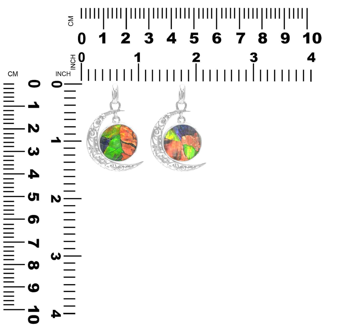 Starborn Creations faceted Ammolite doublet pendant with crescent moon accent in sterling silver, featuring a vibrant, iridescent gemstone.