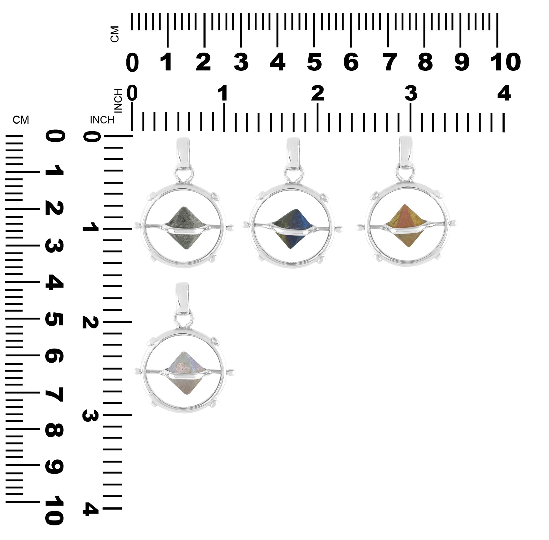 Starborn Creations Sterling Silver Beta Quartz Crystal Spinner Pendant showcasing a small, polished quartz crystal with silver setting.