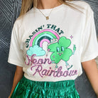Bright neon rainbow shirt from The Bullish Store, casual apparel in sizes SM to 2XL, featuring colorful rainbow design.