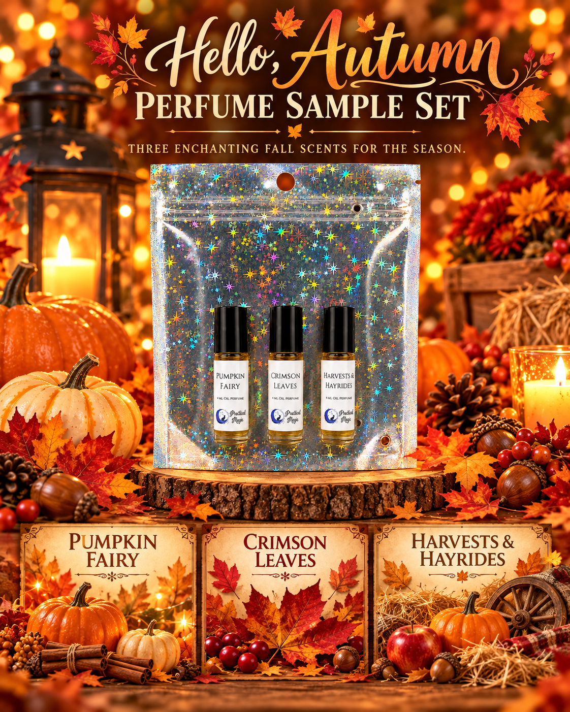 Fall perfume oil for women by Practical Magic Store, 10ml roll-on with floral musk scent, alcohol-free, vegan, long-lasting fragrance