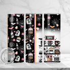 Spooky Coffee 20 oz skinny tumbler by Anchored Grace Boutique with Halloween-themed design and stainless steel body.