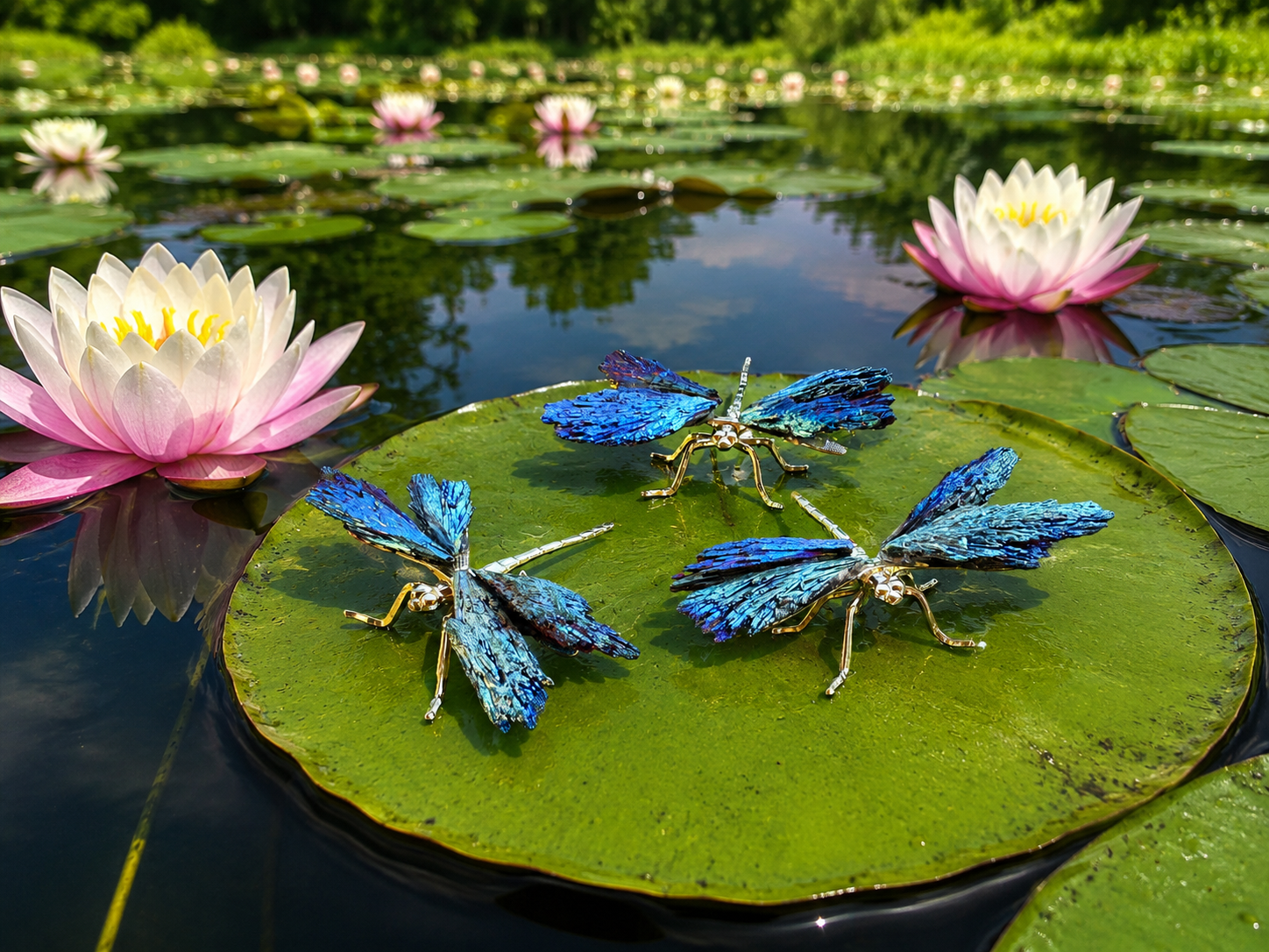 Large rainbow kyanite dragonfly gemstone jewelry piece with vibrant colors and detailed dragonfly design.
