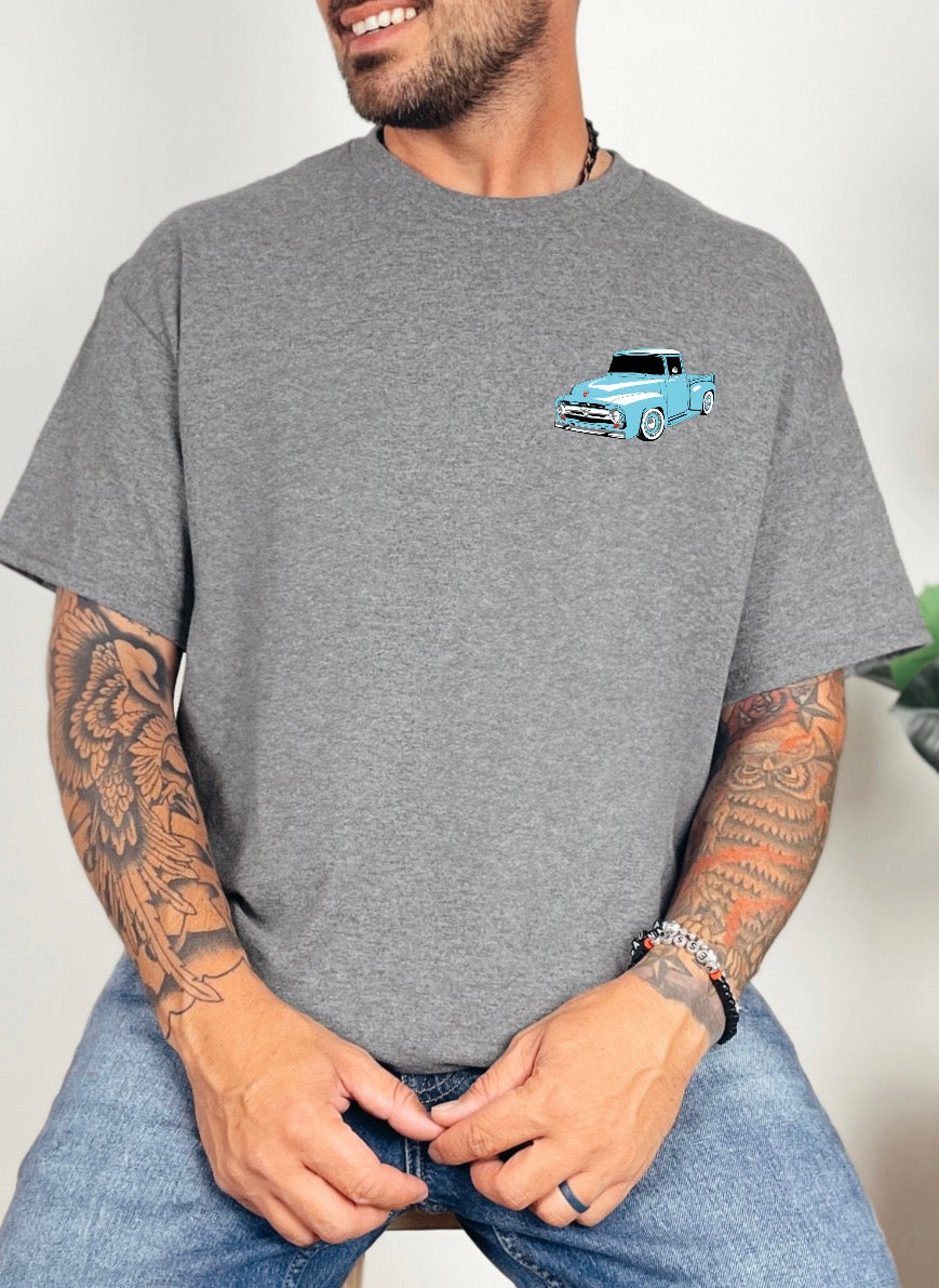Shop Karma Tees Ford T-shirt with humorous "Get in Bitch, I found a deal on Marketplace" graphic, full front view.