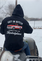 Shop Karma Tees graphic t-shirt with bold "Get In B*tch, I found a deal on Marketplace" print, casual fit, front view.