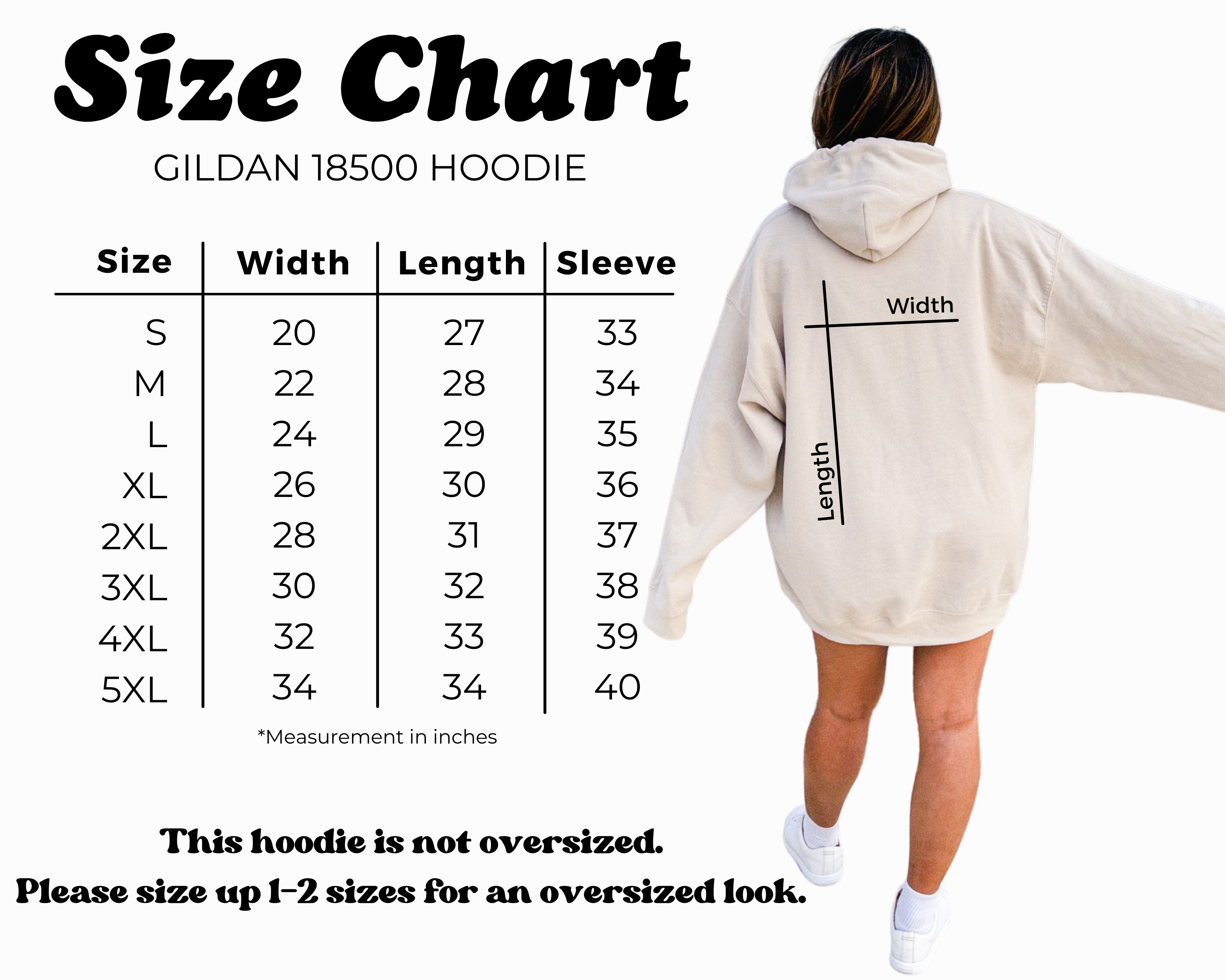 Gildan 18500 T-shirt size chart for Fueled by Cafecito Y Chisme by Shop Karma Tees, showing measurements and fit details.
