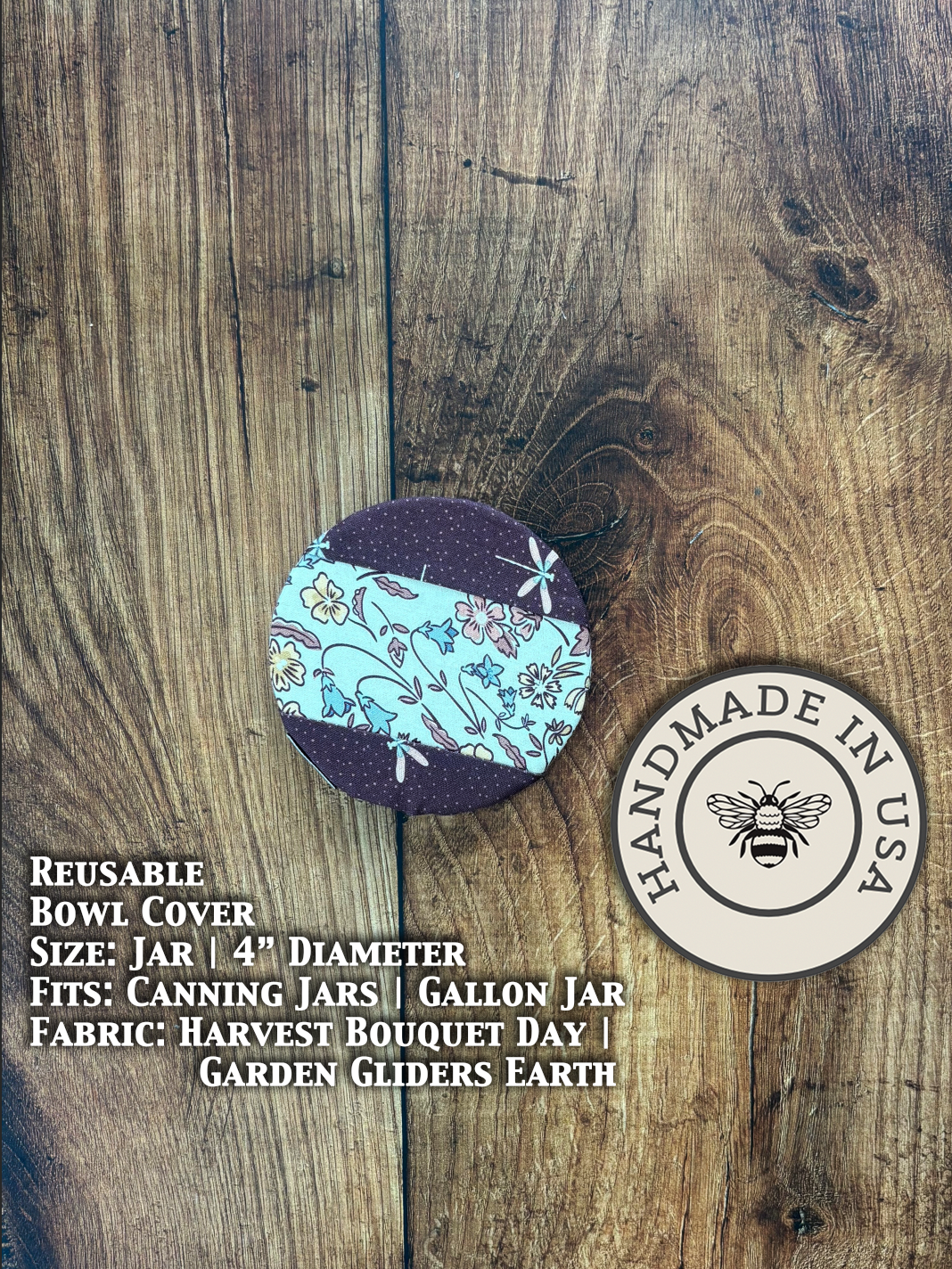 Earth-toned jar cover from Five Oaks Farm, featuring a harvest-themed design with garden sliders for a rustic, farm-inspired look.