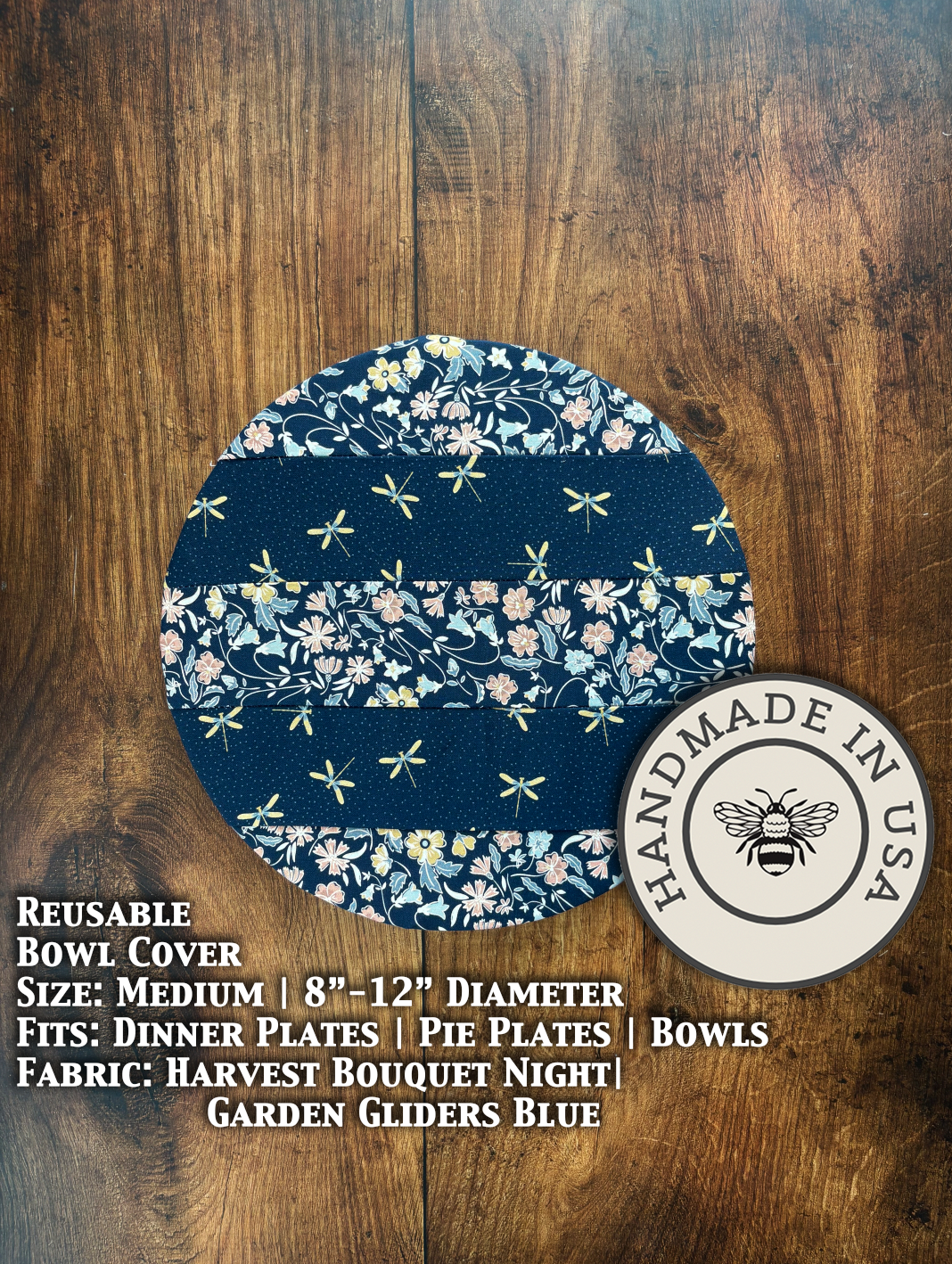 Medium bowl and banneton covers from Five Oaks Farm, featuring a Night Garden harvest design with blue floral patterns.