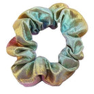 Set of three holographic mini scrunchies from The Bullish Store, shiny accessories for hair styling.