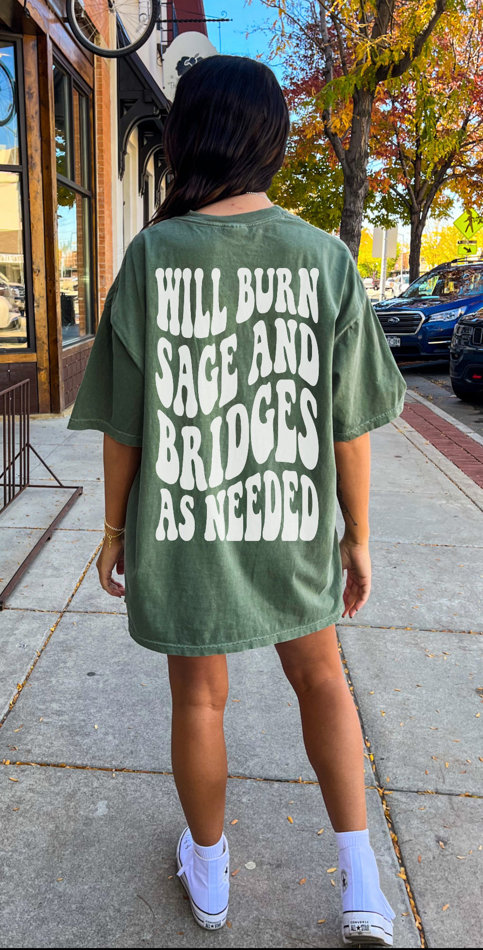 Will Burn Sage graphic tee by Shop Karma Tees featuring a bold sage-colored design on a soft cotton t-shirt.