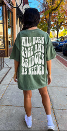 Will Burn Sage graphic tee by Shop Karma Tees featuring a bold sage-colored design on a soft cotton t-shirt.