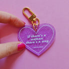 Heart-shaped keychain with "If There's A Woman There's A Way" message, featuring a stylish design from The Bullish Store.