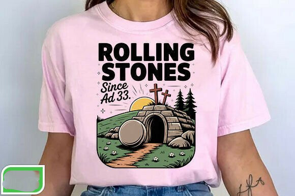 Black Rolling Stones graphic tee from Anchored Grace Boutique featuring a vintage band logo and colorful artwork on the front.