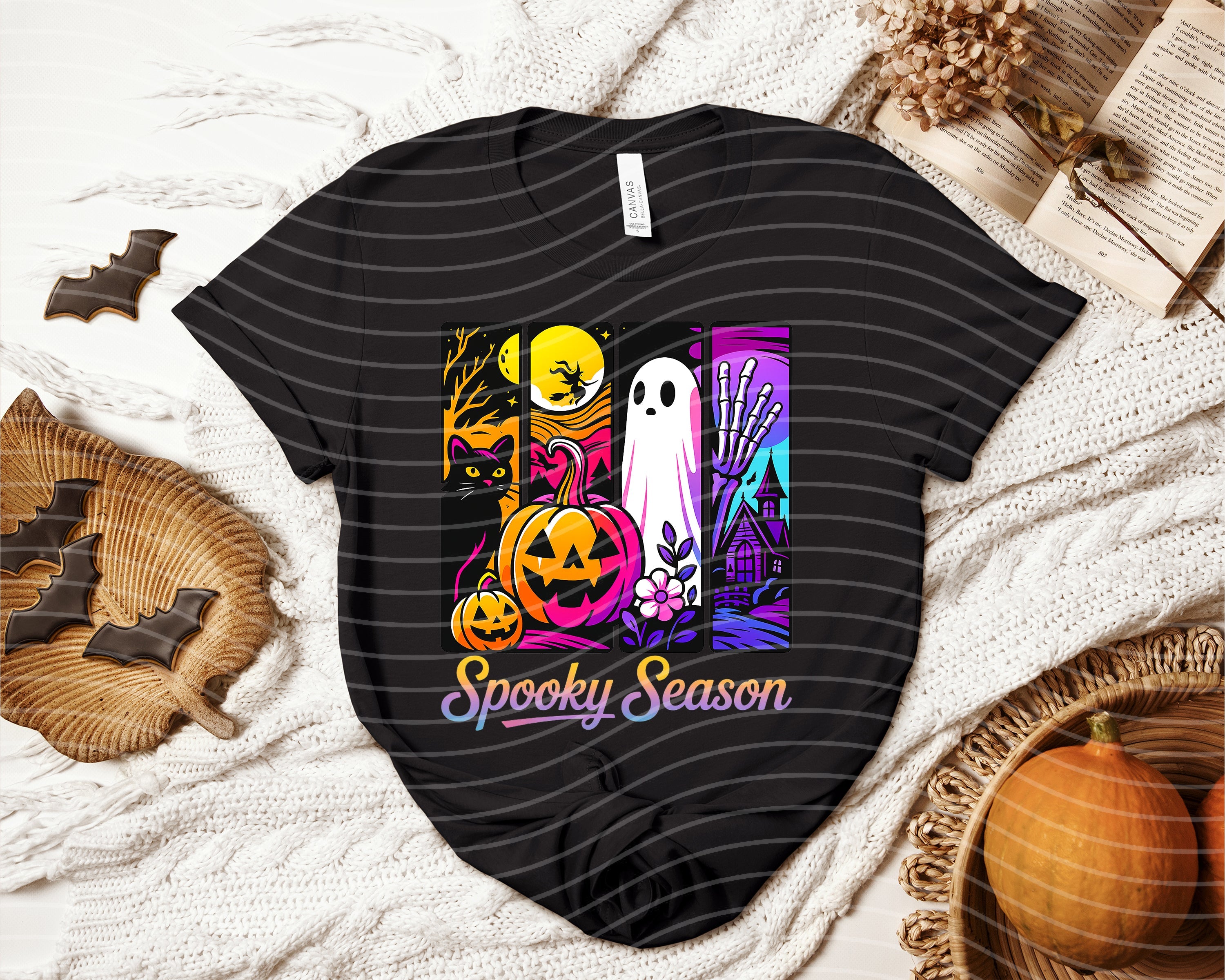 Spooky Season graphic tee by Anchored Grace Boutique featuring Halloween-themed designs on a casual t-shirt.